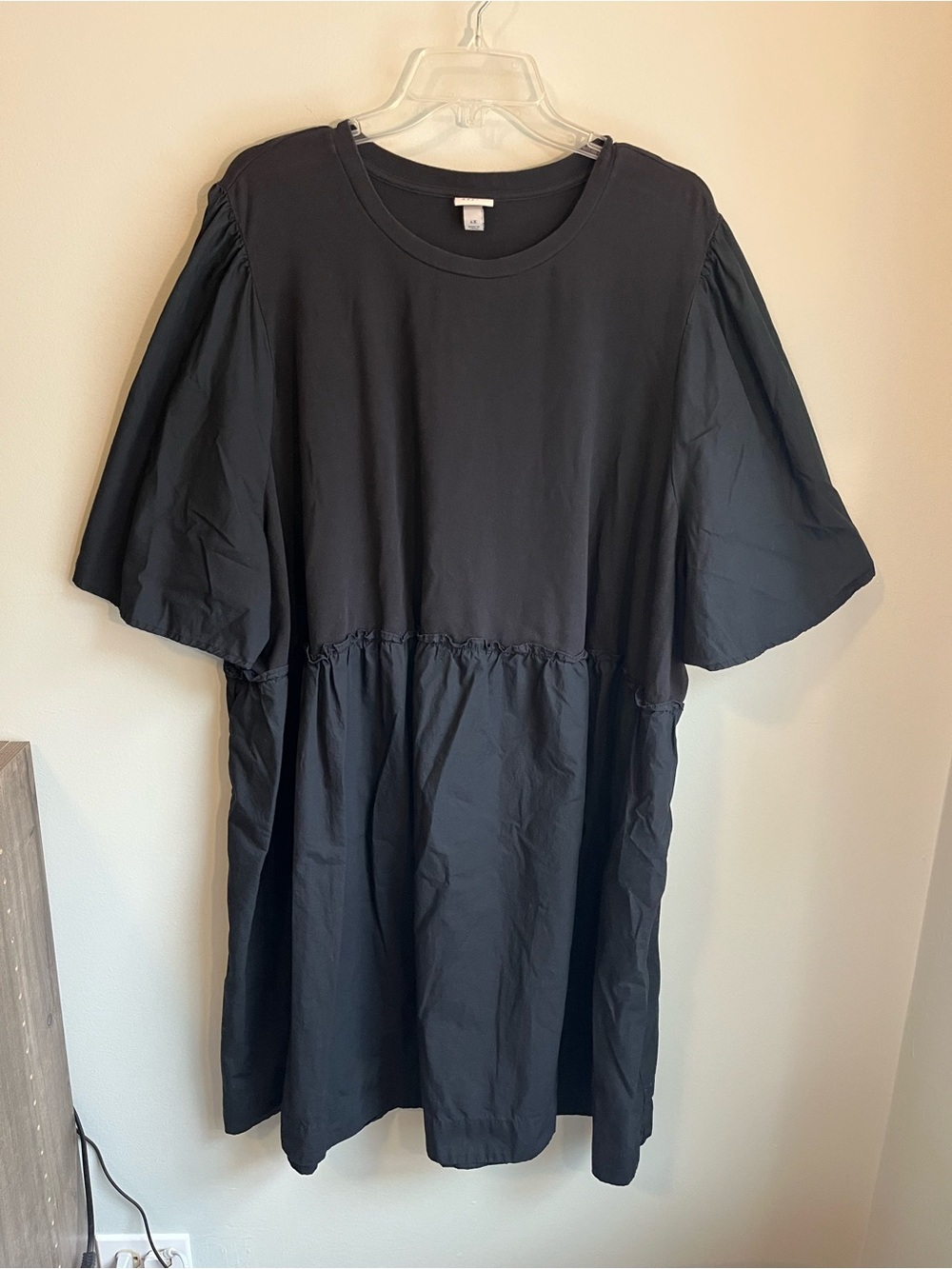 A NEW DAY Black Short Sleeve Dress with Cinched Waist & Oversized Sleeves